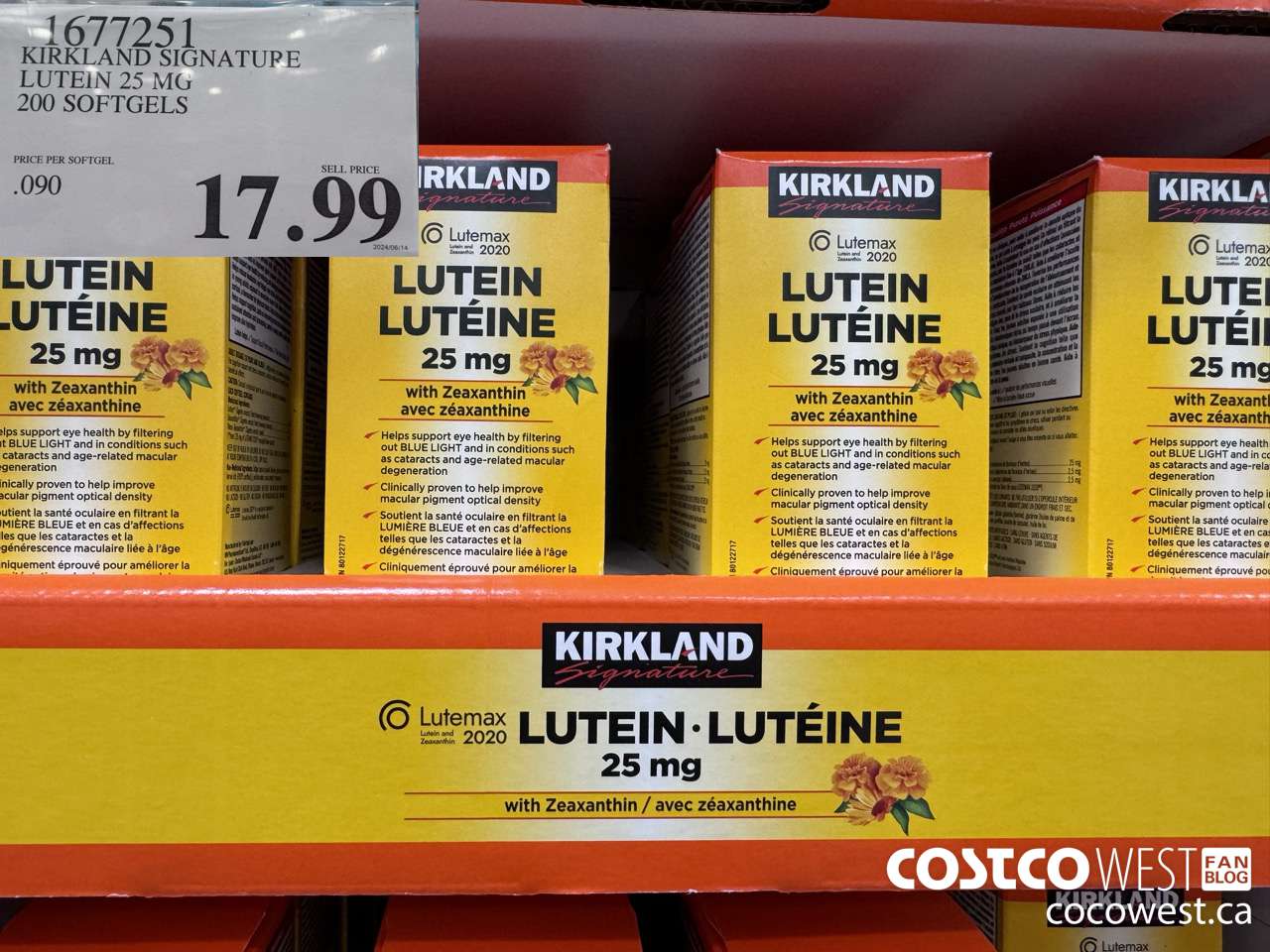 1677251 KIRKLAND SIGNATURE LUTEIN 25MG 200 SOFTGELS $17.99