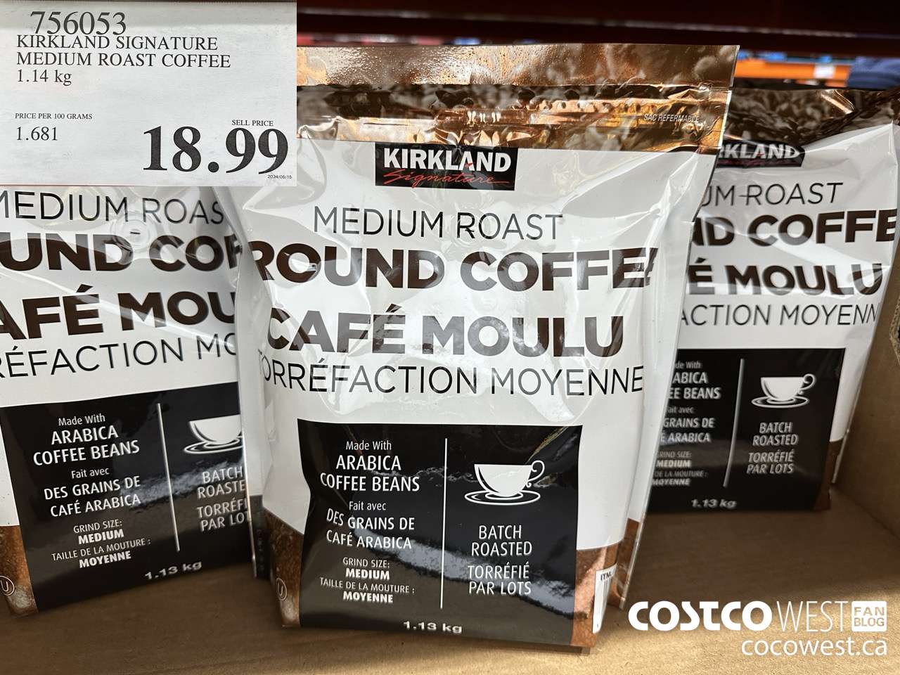 756053 KIRKLAND SIGNATURE MEDIUM ROAST COFFEE 1.14KG $18.99