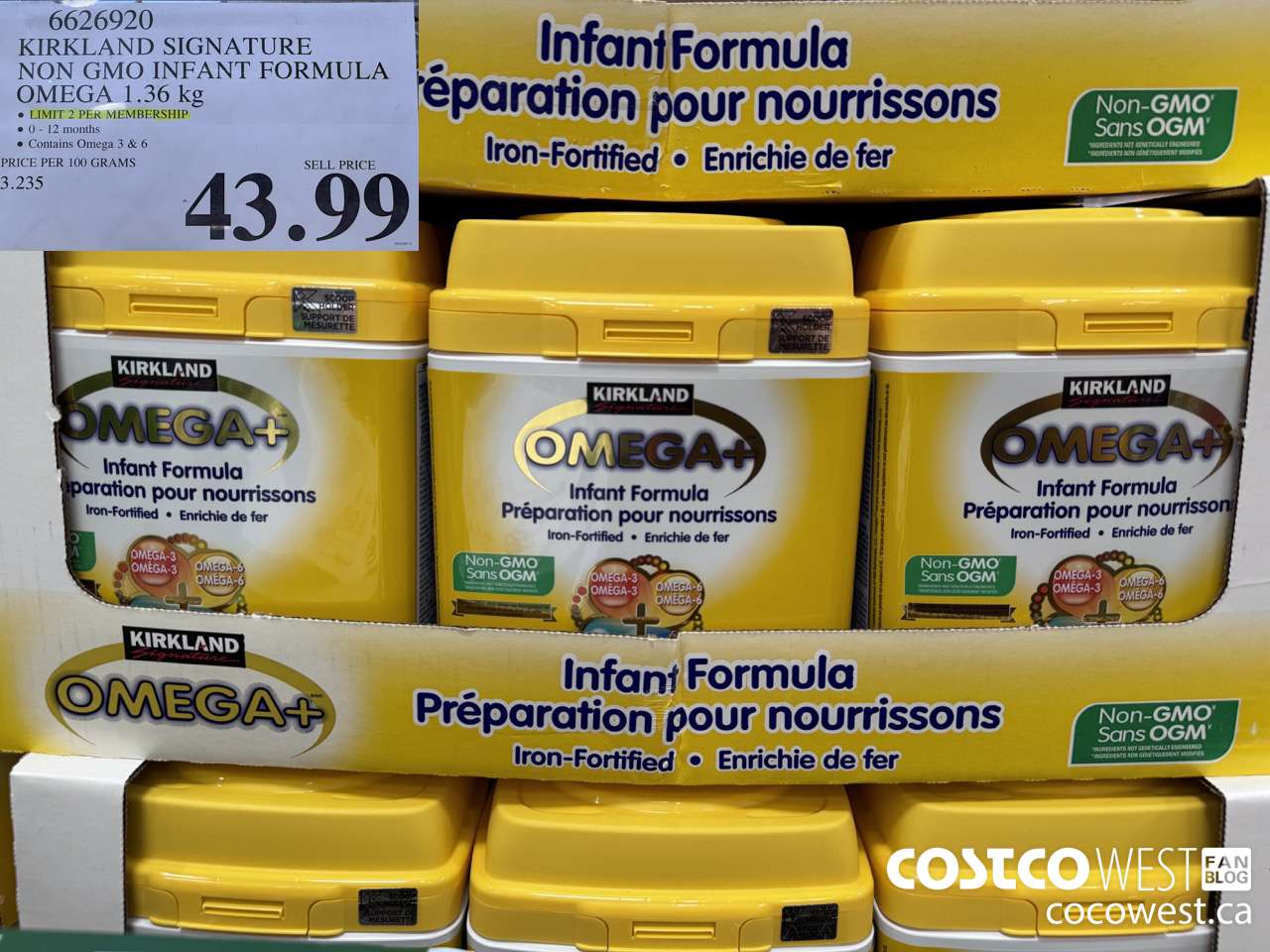 6626920 KIRKLAND SIGNATURE NON GMO INFANT FORMULA OMEGA 1.36 kg $43.99