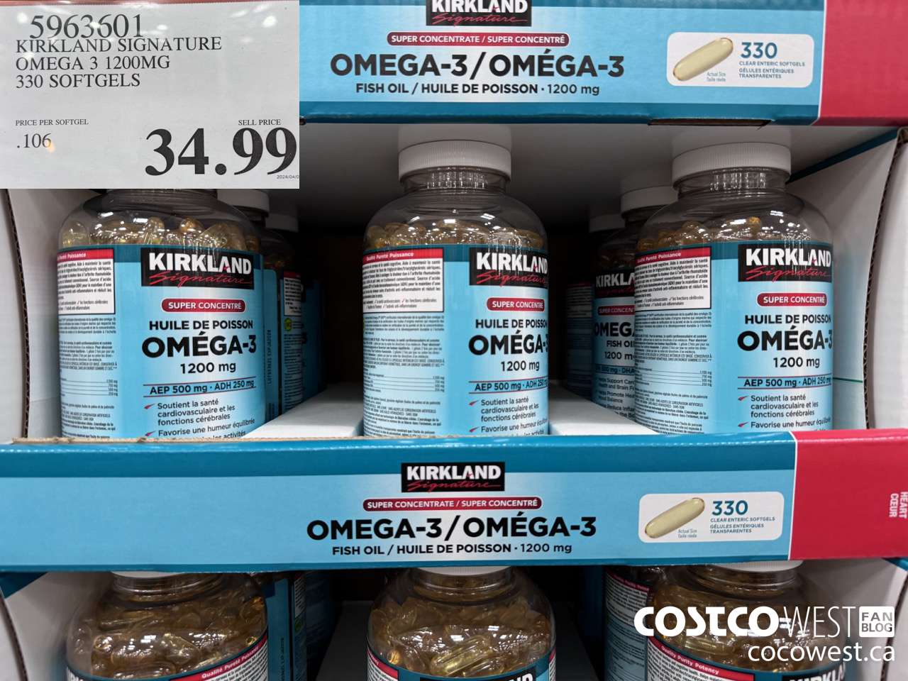 5963601 KIRKLAND SIGNATURE OMEGA 3 1200MG 330 SOFTGELS $34.99
