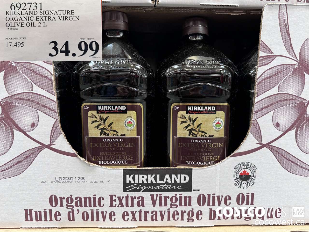 692731 KIRKLAND SIGNATURE ORGANIC EXTRA VIRGIN OLIVE OIL 2 L $34.99