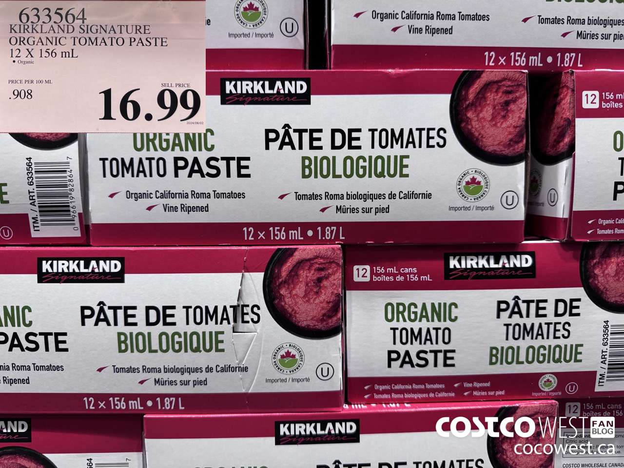 633564 KIRKLAND SIGNATURE ORGANIC TOMATO PASTE 12 X 156 mL $16.99