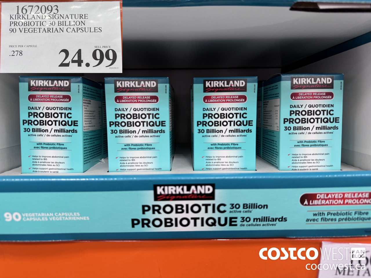 1672093 KIRKLAND SIGNATURE PROBIOTIC 30 BILLION 90 VEGETARIAN CAPSULES $24.99