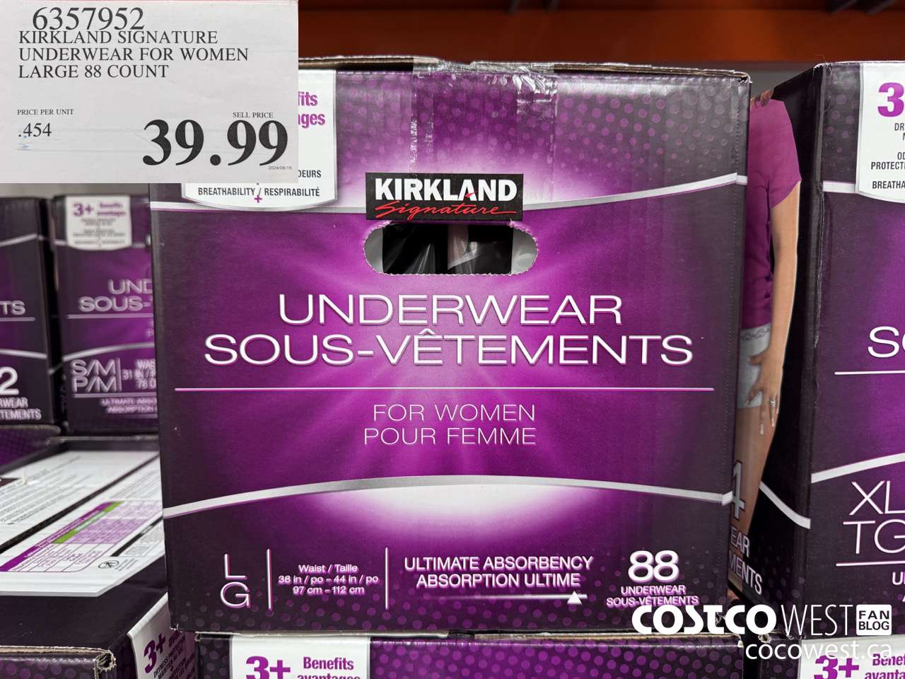6357952 KIRKLAND SIGNATURE PROTECTIVE UNDERWEAR WOMEN LG 88 COUNT $39.99