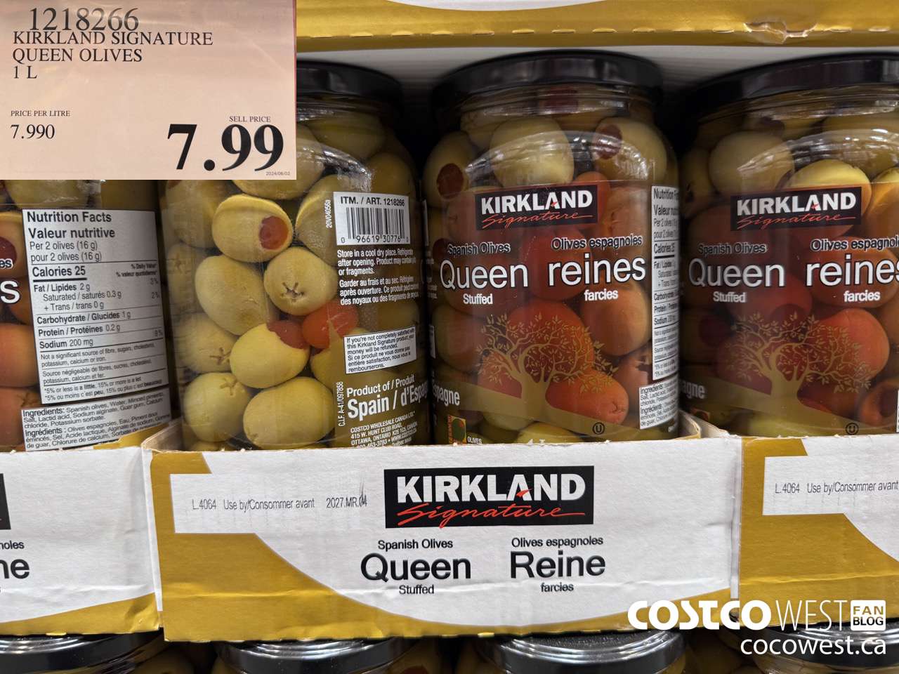 1218266 KIRKLAND SIGNATURE QUEEN OLIVES 1L $7.99