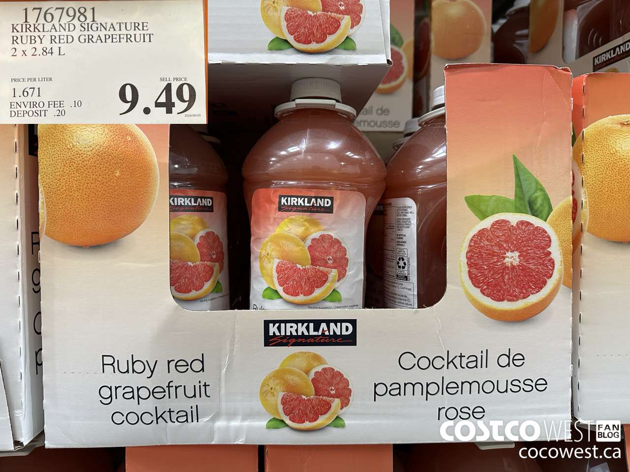 1767981 KIRKLAND SIGNATURE RUBY RED GRAPEFRUIT 2 X 2.84 L $9.49