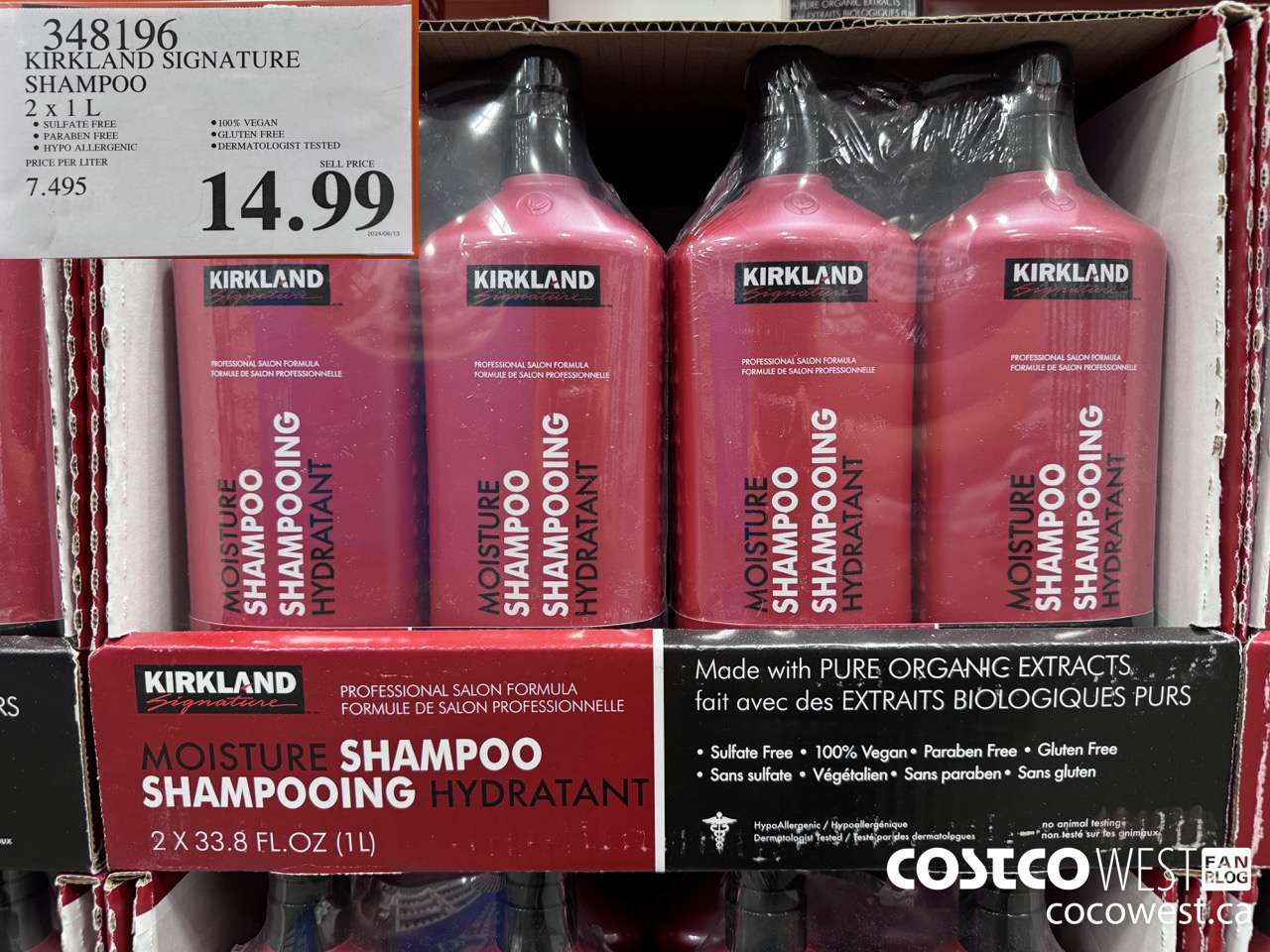 348196 KIRKLAND SIGNATURE SHAMPOO 2 X 1L $14.99