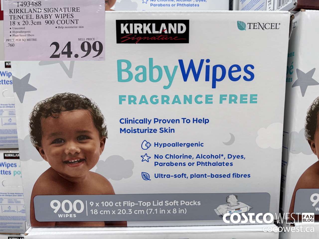 1493488 KIRKLAND SIGNATURE TENCEL BABY WIPES 18 X 20.3 CM 900 COUNT $24.99