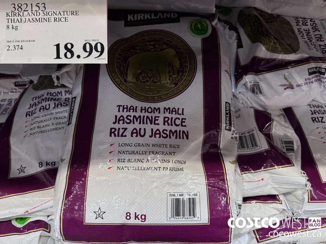 382153 KIRKLAND SIGNATURE THAI JASMINE RICE 8 kg $18.99