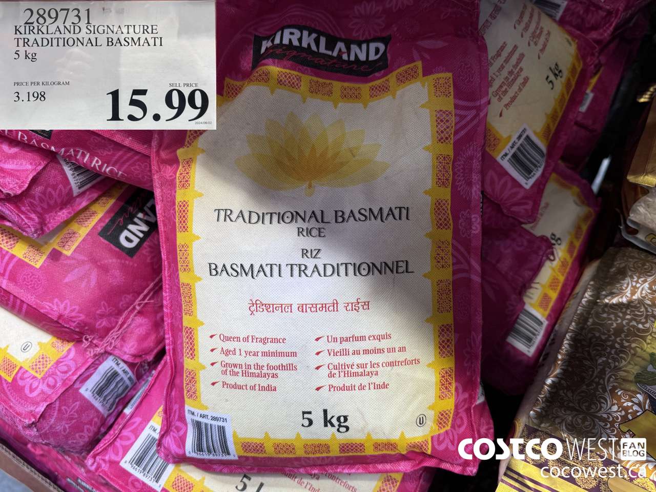 289731 KIRKLAND SIGNATURE TRADITIONAL BASMATI 5 kg $15.99