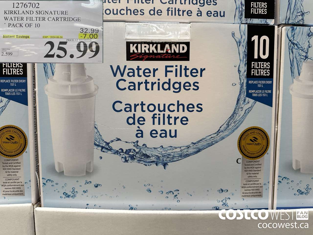 1276702 KIRKLAND SIGNATURE WATER FILTER CARTRIDGE PACK OF 10 ($7.00 INSTANT SAVINGS EXPIRES ON 2024-06-30) $25.99