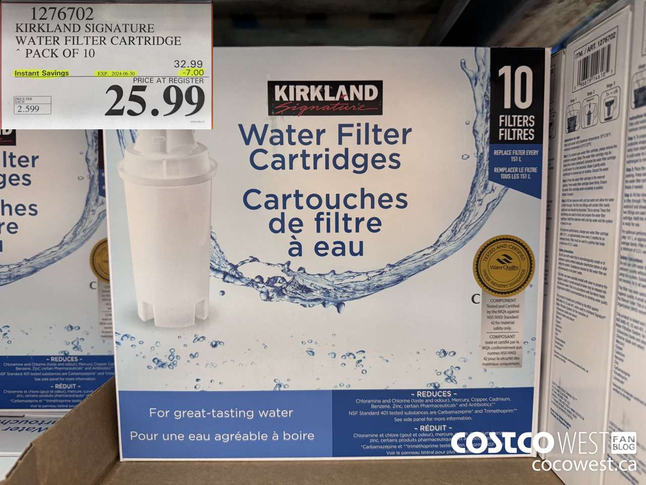 1276702 KIRKLAND SIGNATURE WATER FILTER CARTRIDGE PACK OF 10 ($7.00 INSTANT SAVINGS EXPIRES ON 2024-06-30) $25.99