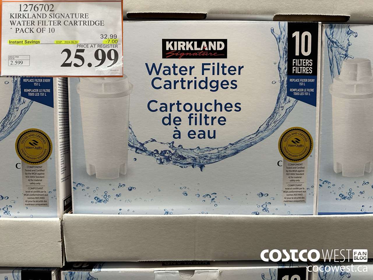 1276702 KIRKLAND SIGNATURE WATER FILTER CARTRIDGE PACK OF 10 ($7.00 INSTANT SAVINGS EXPIRES ON 2024-06-30) $25.99