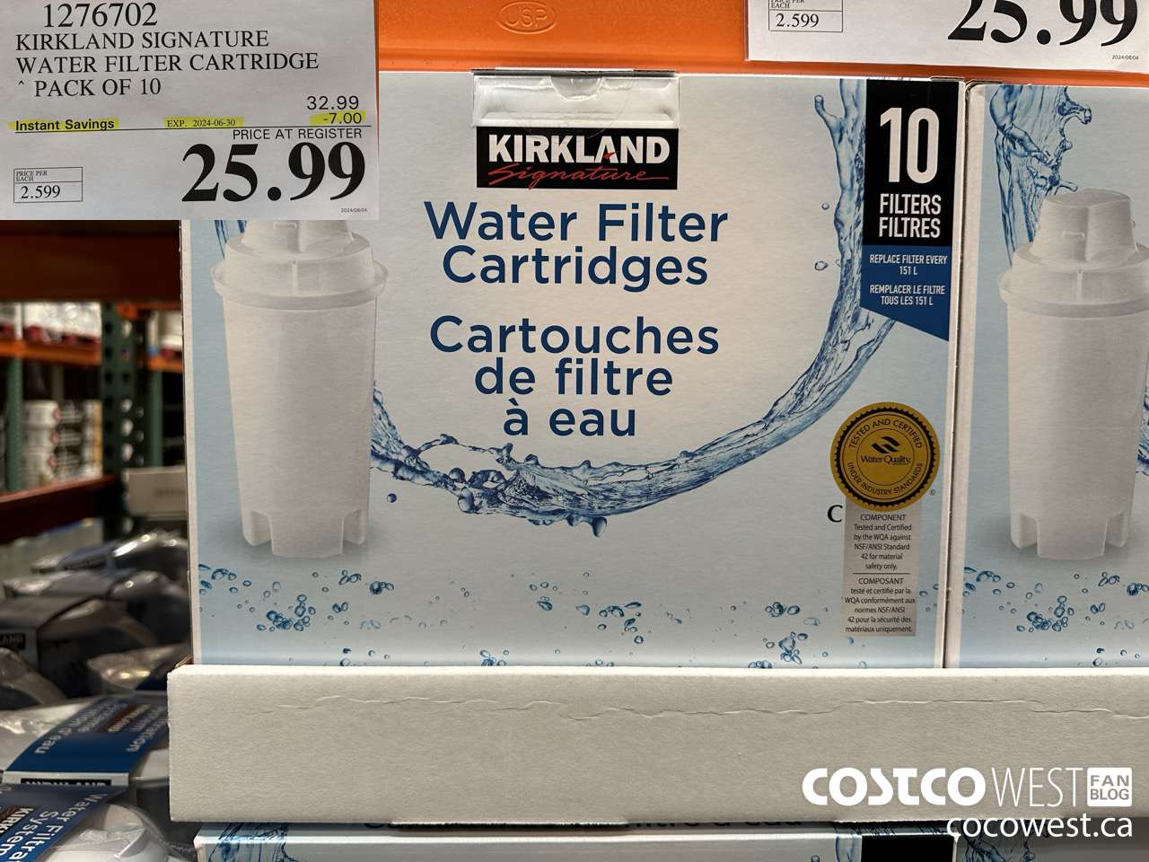 1276702 KIRKLAND SIGNATURE WATER FILTER CARTRIDGE PACK OF 10 ($7.00 INSTANT SAVINGS EXPIRES ON 2024-06-30) $25.99