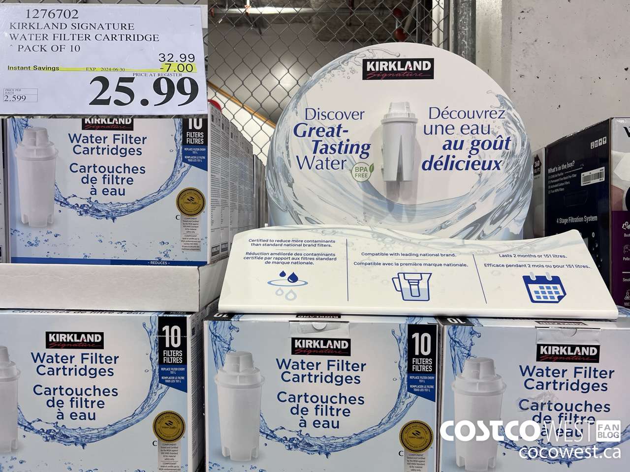 1276702 KIRKLAND SIGNATURE WATER FILTER CARTRIDGE PACK OF 10 ($7.00 INSTANT SAVINGS EXPIRES ON 2024-06-30) $25.99