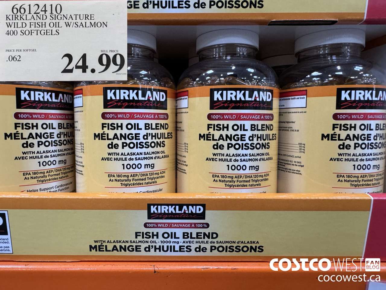 6612410 KIRKLAND SIGNATURE WILD FISH OIL W/SALMON 400 SOFTGELS $24.99