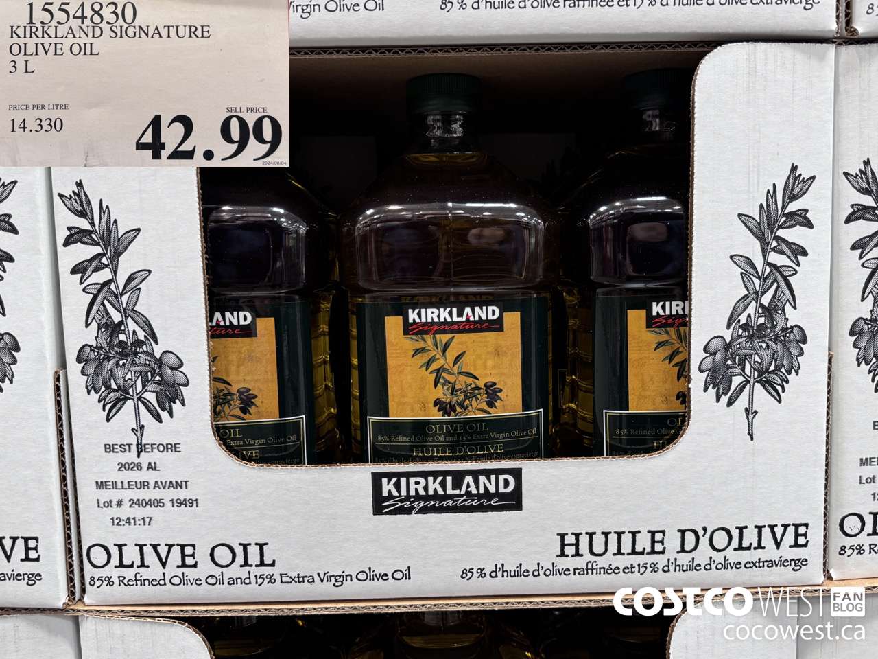 1554830 KIRKLAND SIGNATURE OLIVE OIL 3 L $42.99
