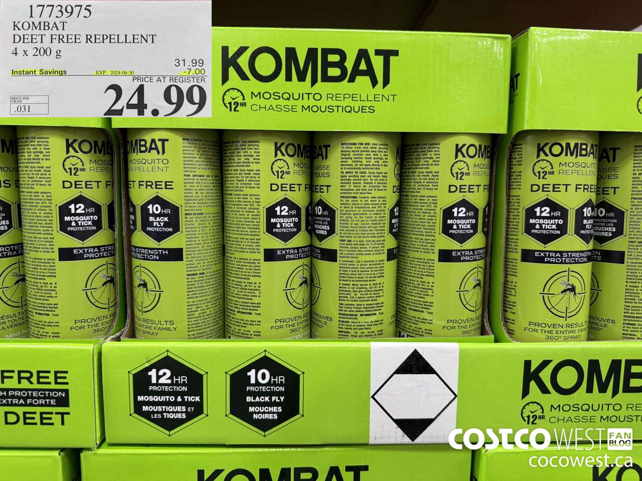 1773975 KOMBAT DEET FREE REPELLENT 4 x 200 g ($7.00 INSTANT SAVINGS EXPIRES ON 2024-06-30) $24.99