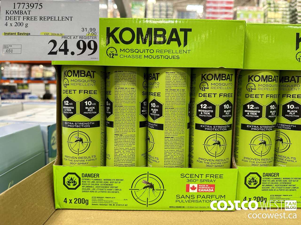1773975 KOMBAT DEET FREE REPELLENT 4 x 200 g ($7.00 INSTANT SAVINGS EXPIRES ON 2024-06-30) $24.99