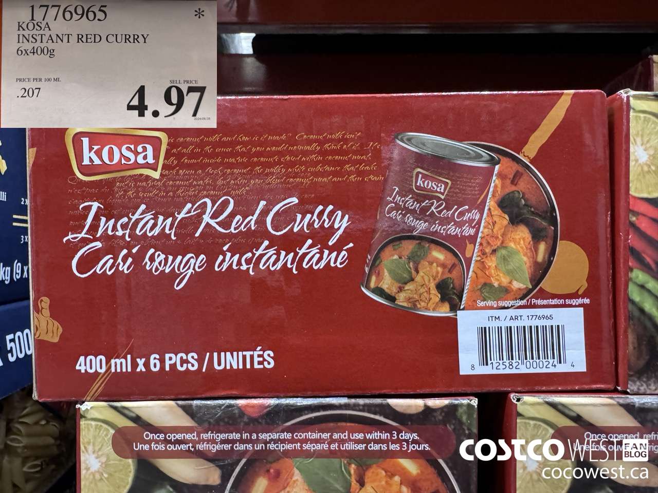 1776965 KOSA INSTANT RED CURRY 6 X 400G $4.97