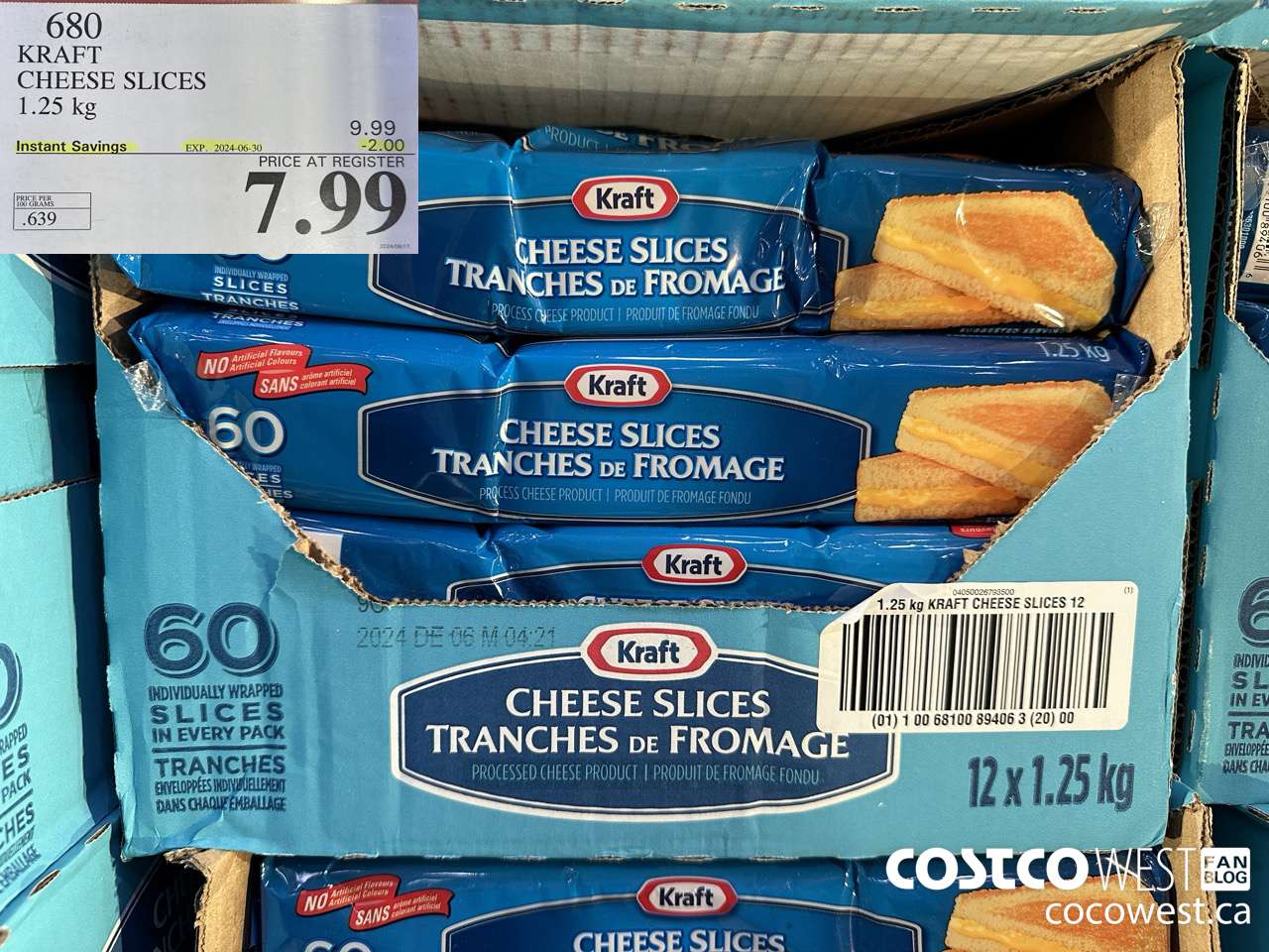 680 KRAFT CHEESE SLICES 1.25 kg ($2.00 INSTANT SAVINGS EXPIRES ON 2024-06-30) $7.99