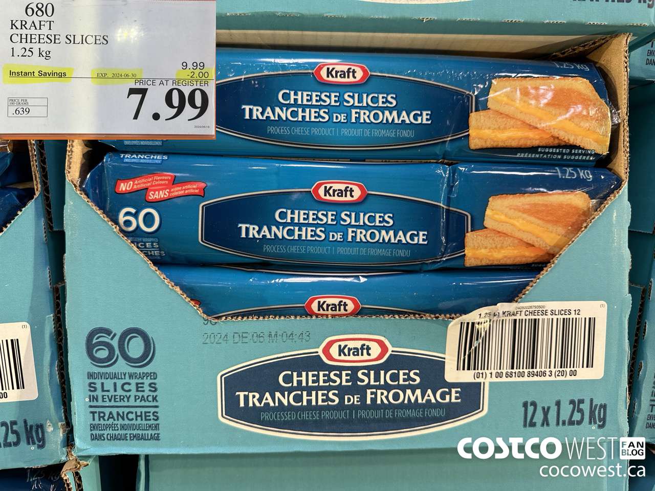 680 KRAFT CHEESE SLICES 1.25 kg ($2.00 INSTANT SAVINGS EXPIRES ON 2024-06-30) $7.99