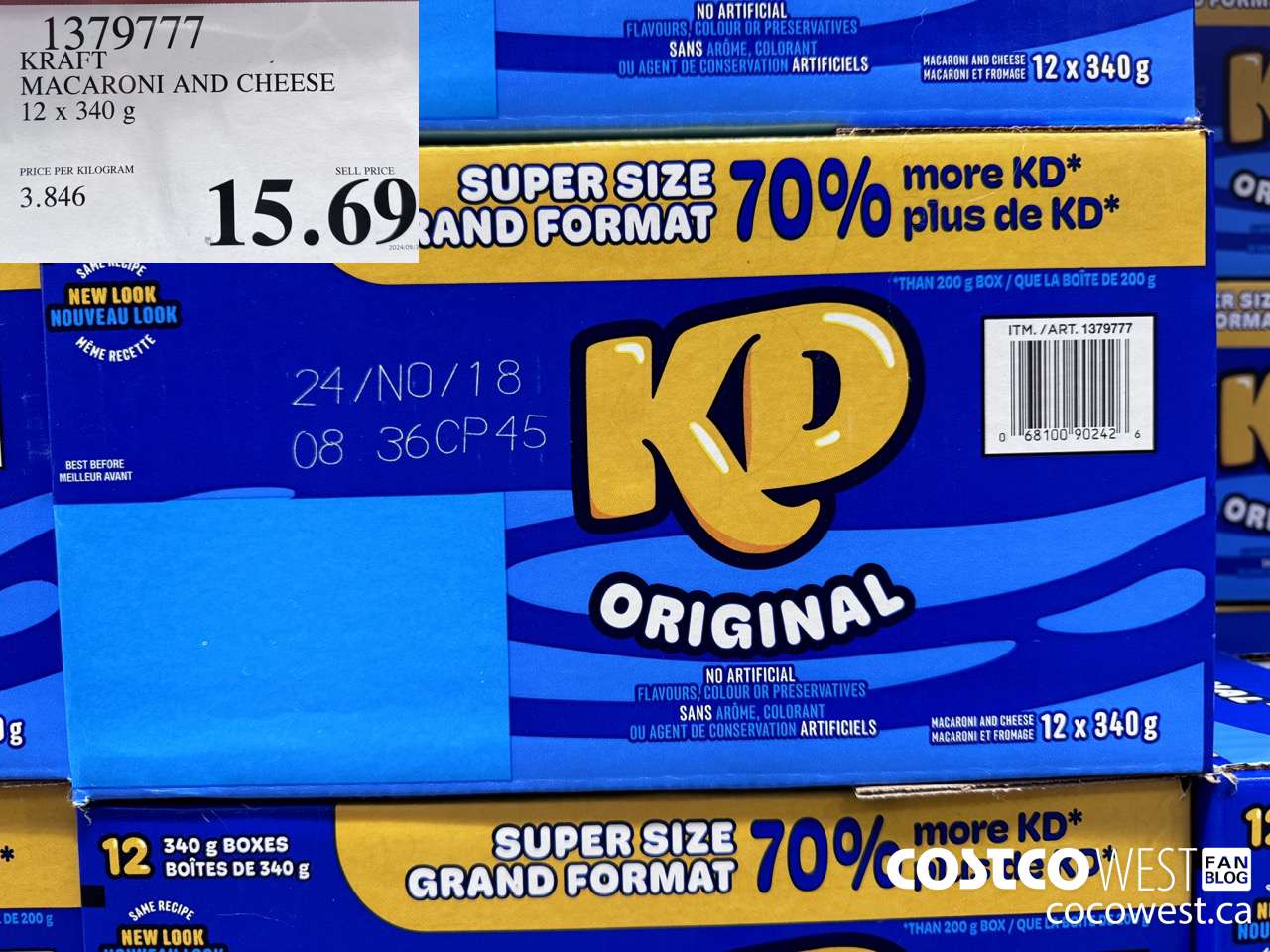 1379777 KRAFT MACARONI AND CHEESE 12 X 340 G $15.69
