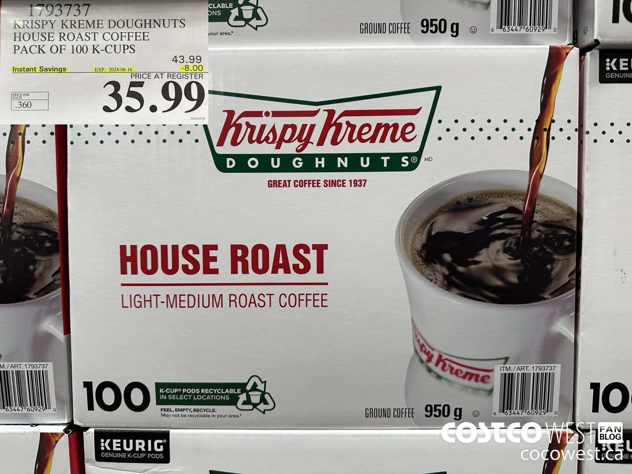 1793737 KRISPY KREME DOUGHNUTS HOUSE ROAST COFFEE PACK OF 100 K-CUPS ($8.00 INSTANT SAVINGS EXPIRES ON 2024-06-16) $35.99