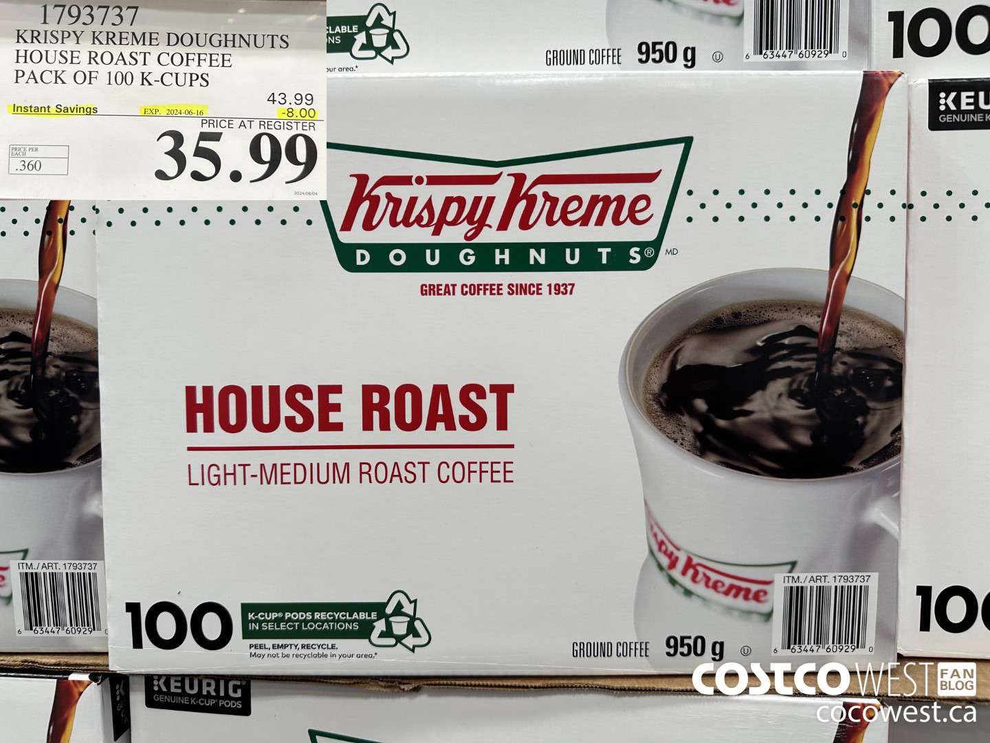 1793737 KRISPY KREME DOUGHNUTS HOUSE ROAST COFFEE PACK OF 100 K-CUPS ($8.00 INSTANT SAVINGS EXPIRES ON 2024-06-16) $35.99