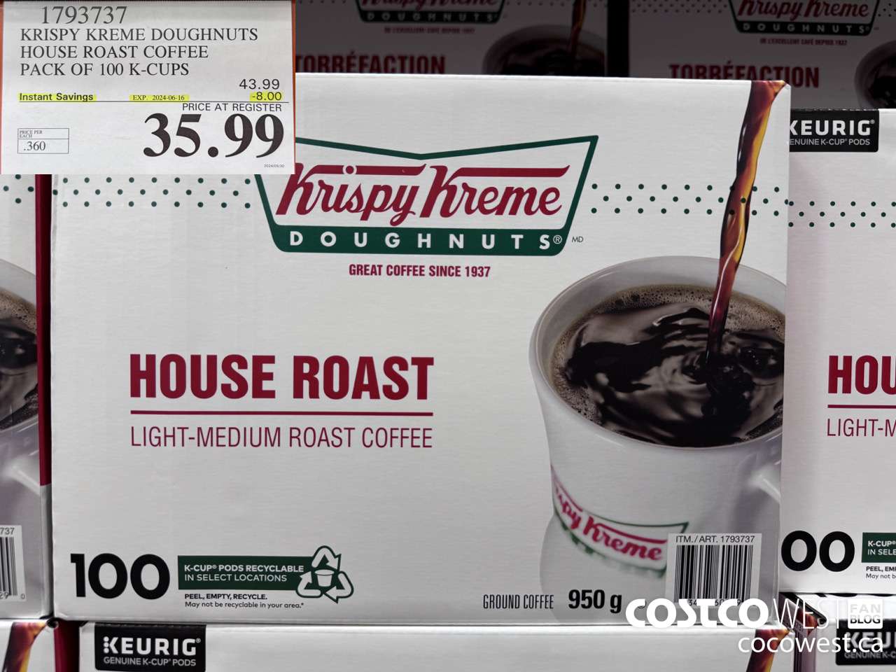 1793737 KRISPY KREME DOUGHNUTS HOUSE ROAST COFFEE PACK OF 100 K-CUPS ($8.00 INSTANT SAVINGS EXPIRES ON 2024-06-16) $35.99