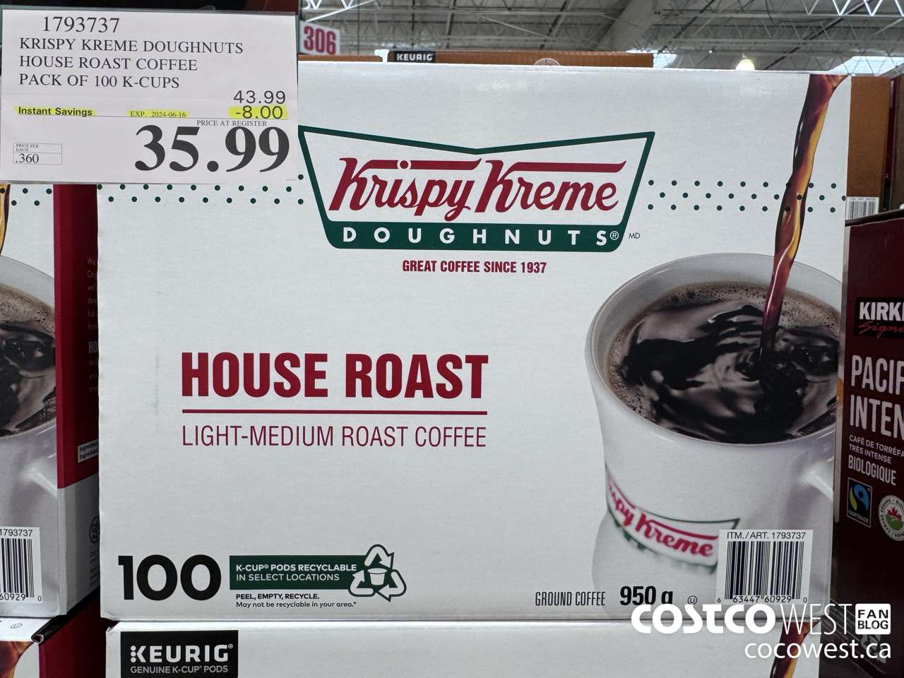 1793737 KRISPY KREME DOUGHNUTS HOUSE ROAST COFFEE PACK OF 100 K-CUPS ($8.00 INSTANT SAVINGS EXPIRES ON 2024-06-16) $35.99