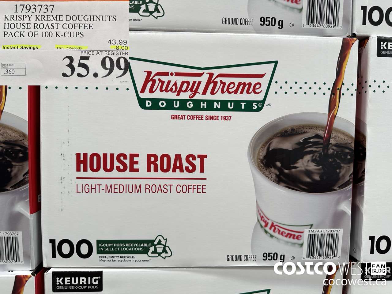 1793737 KRISPY KREME DOUGHNUTS HOUSE ROAST COFFEE PACK OF 100 K-CUPS ($8.00 INSTANT SAVINGS EXPIRES ON 2024-06-30) $35.99