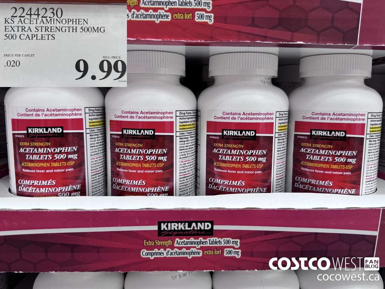 2244230 KS ACETAMINOPHEN 500MG EXTRA STRENGTH 1X500 $9.99