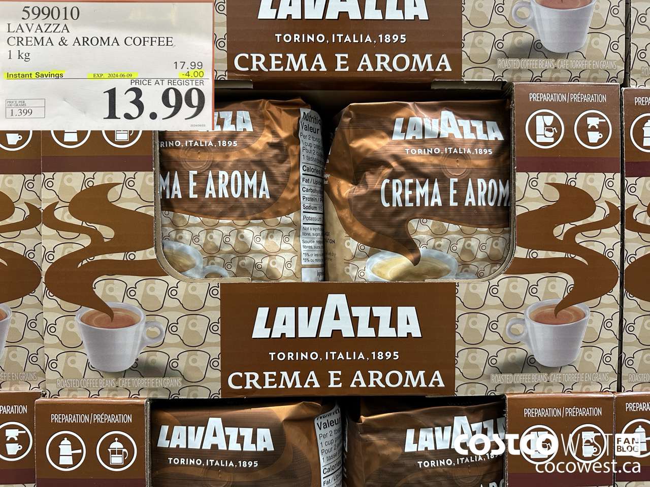 599010 LAVAZZA CREMA & AROMA COFFEE 1KG ($4.00 INSTANT SAVINGS EXPIRES ON 2024-06-09) $13.99
