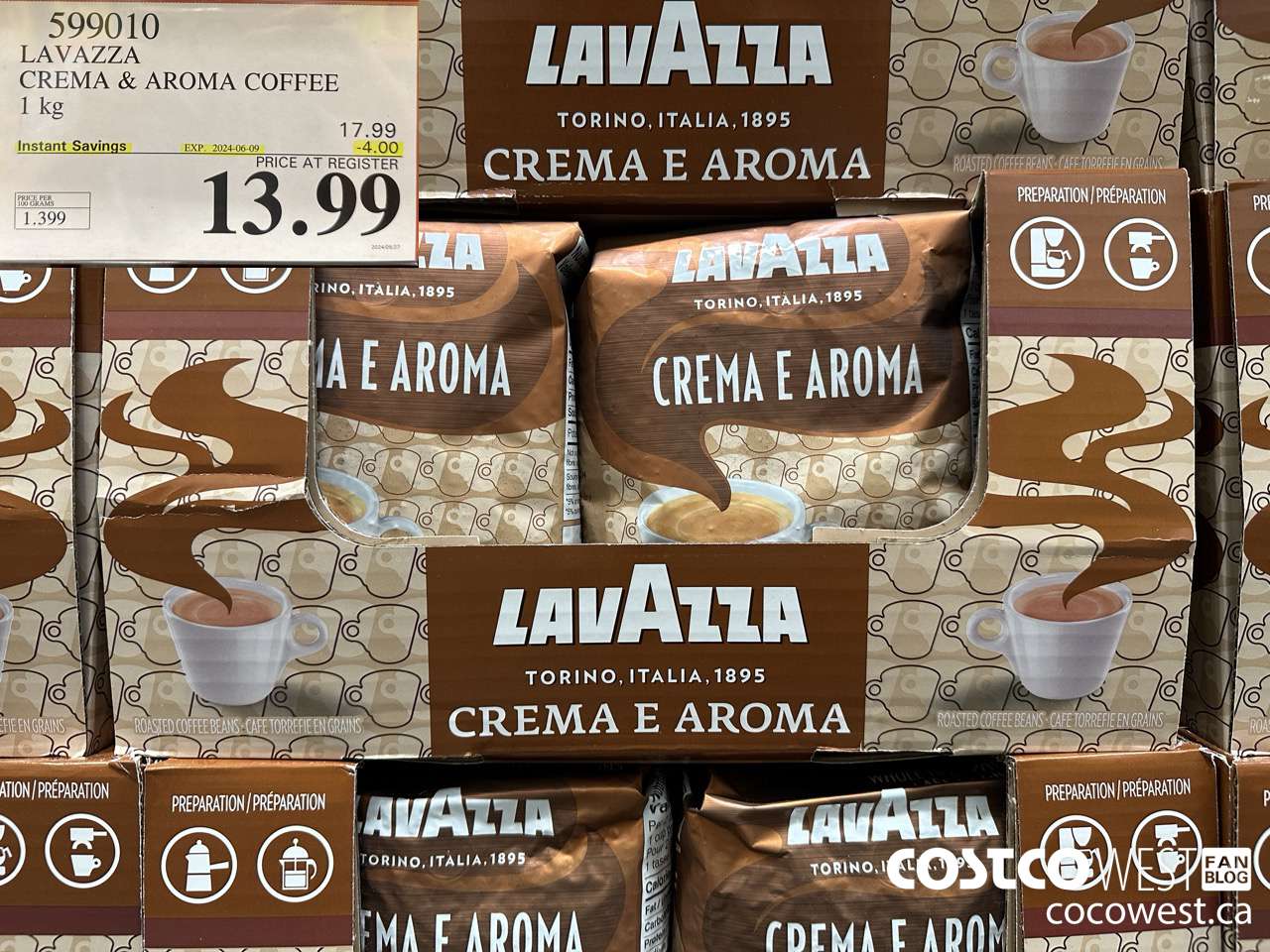 599010 LAVAZZA CREMA & AROMA COFFEE 1KG ($4.00 INSTANT SAVINGS EXPIRES ON 2024-06-09) $13.99