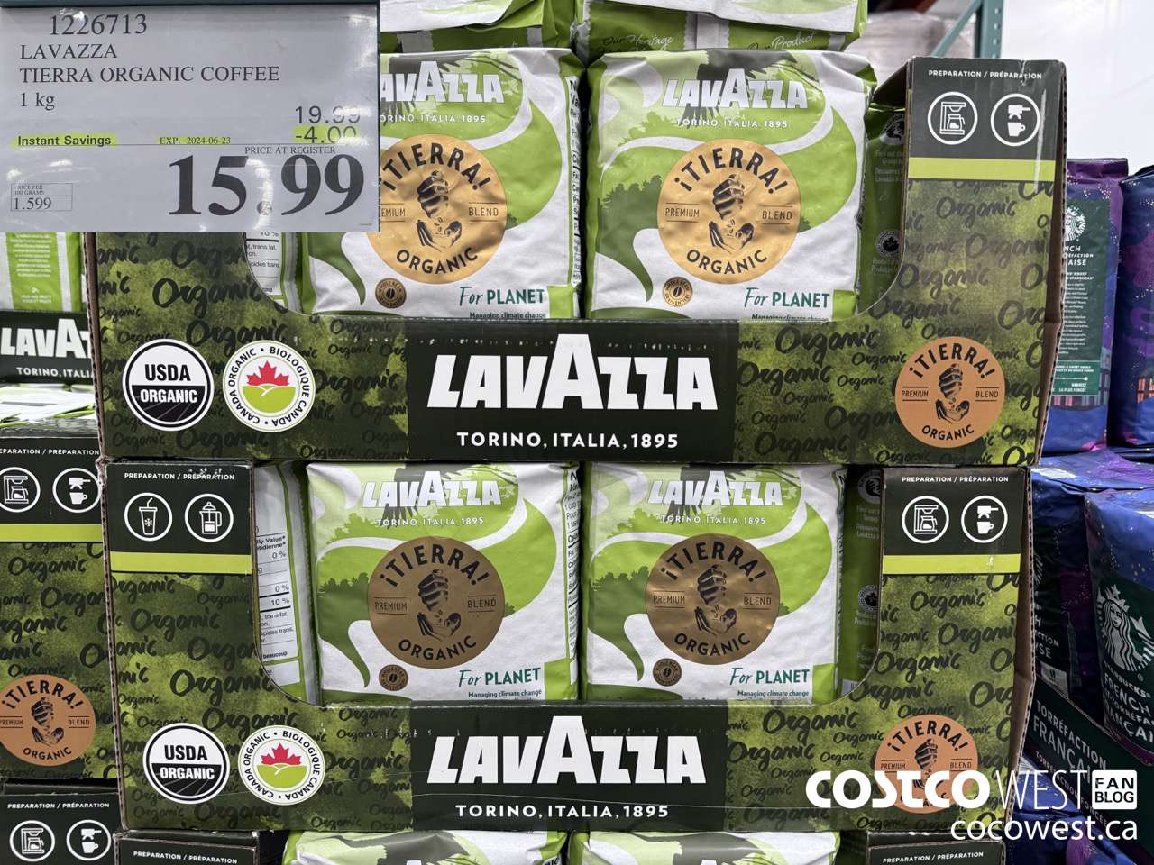 1226713 LAVAZZA TIERRA ORGANIC COFFEE 1 KG ($4.00 INSTANT SAVINGS EXPIRES ON 2024-06-23) $15.99