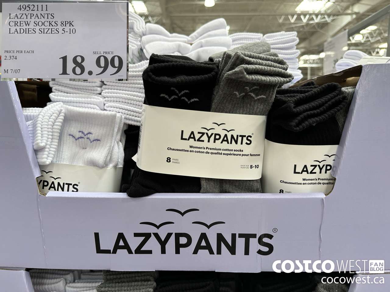 4952111 LAZYPANTS CREW SOCKS 8PK LADIES SIZES 5-10 $18.99
