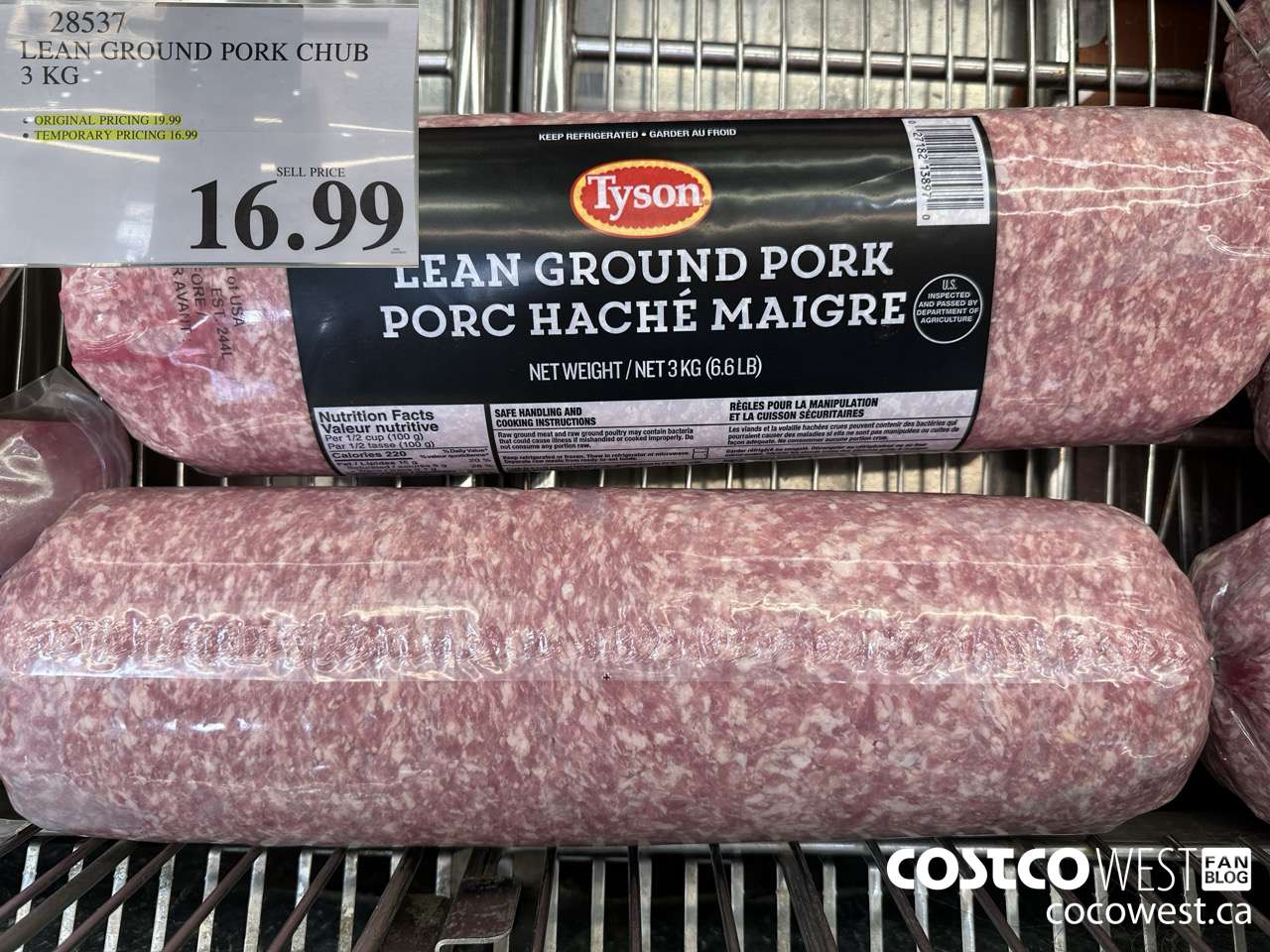 28537 LEAN GROUND PORK CHUB 3KG ($3.00 INSTANT SAVINGS) $16.99