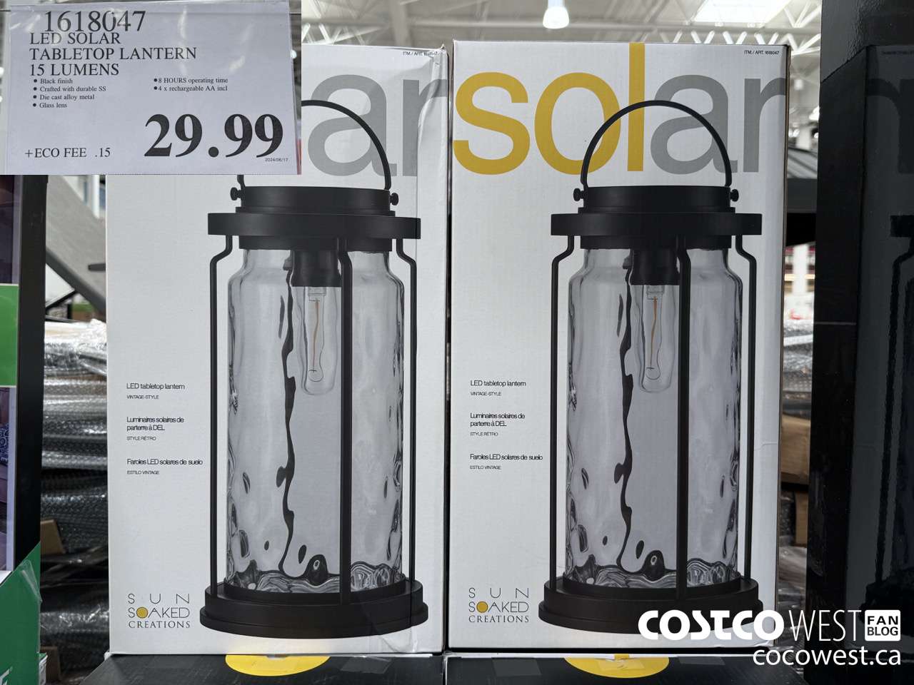 1618047 LED SOLAR TABLETOP LANTERN 15 LUMENS $29.99