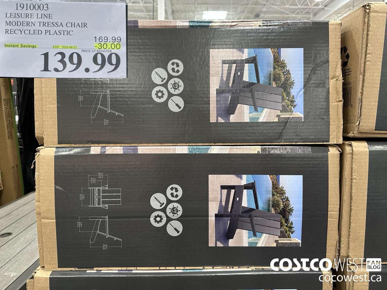 1910003 LEISURE LINE MODERN TRESSA CHAIR RECYCLED PLASTIC ($30.00 INSTANT SAVINGS EXPIRES ON 2024-06-23) $139.99