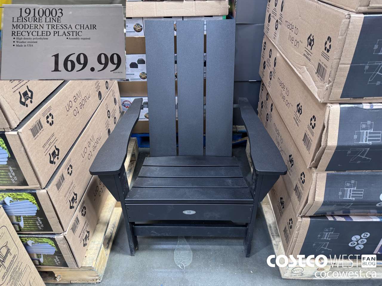 1910003 LEISURE LINE MODERN TRESSA CHAIR RECYCLED PLASTIC $169.99