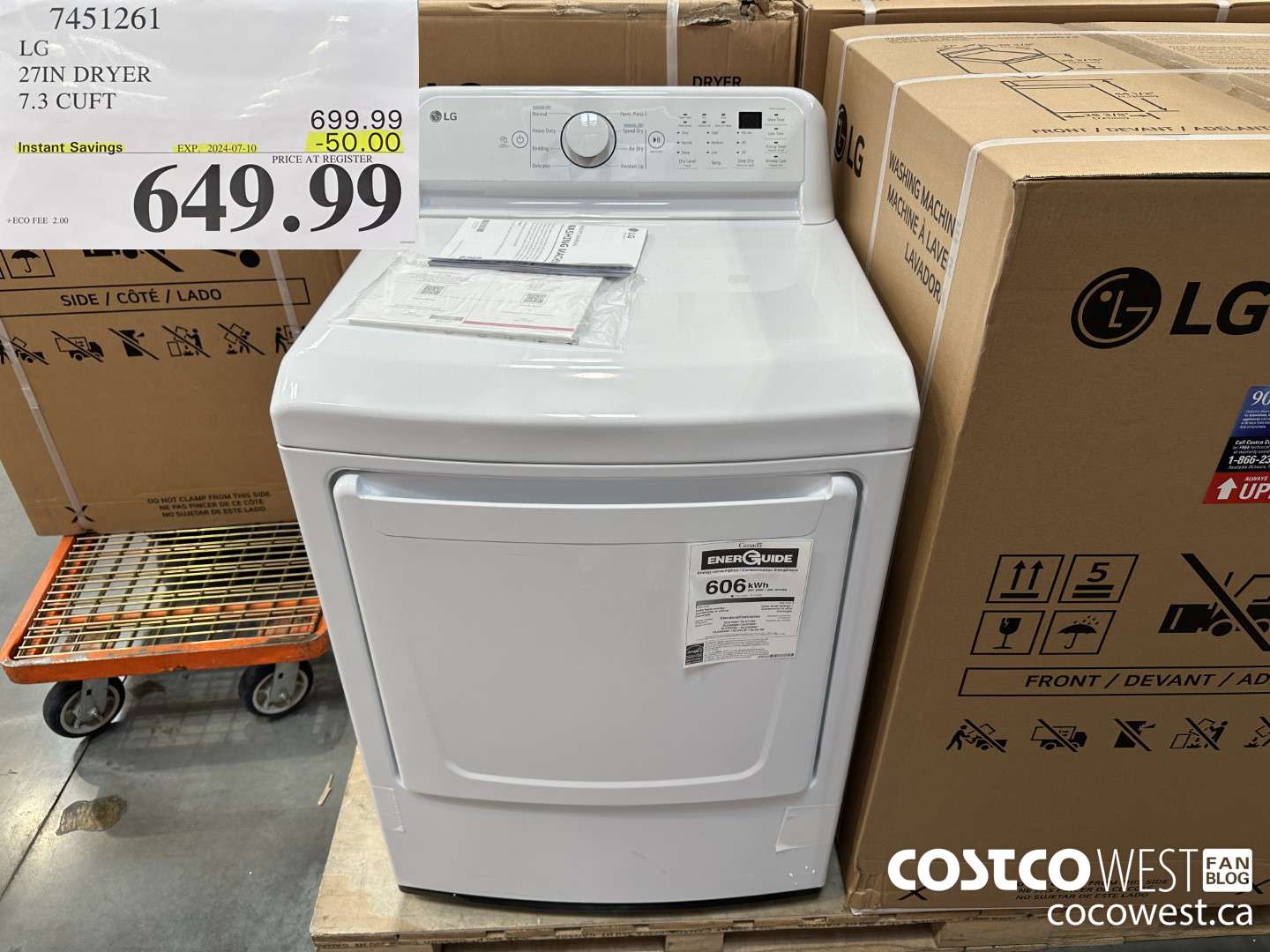 7451261 LG 27IN 7.3 CU. FT DRYER ($50.00 INSTANT SAVINGS EXPIRES ON 2024-07-10) $649.99