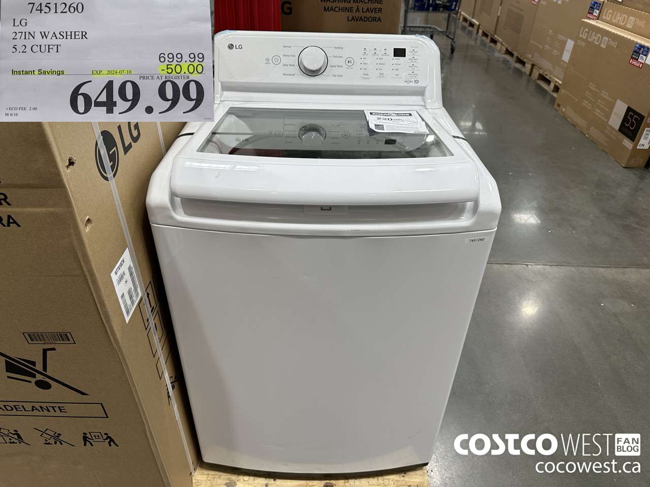 7451260 LG 27IN WASHER 5.2 CUFT ($50.00 INSTANT SAVINGS EXPIRES ON 2024-07-10) $649.99