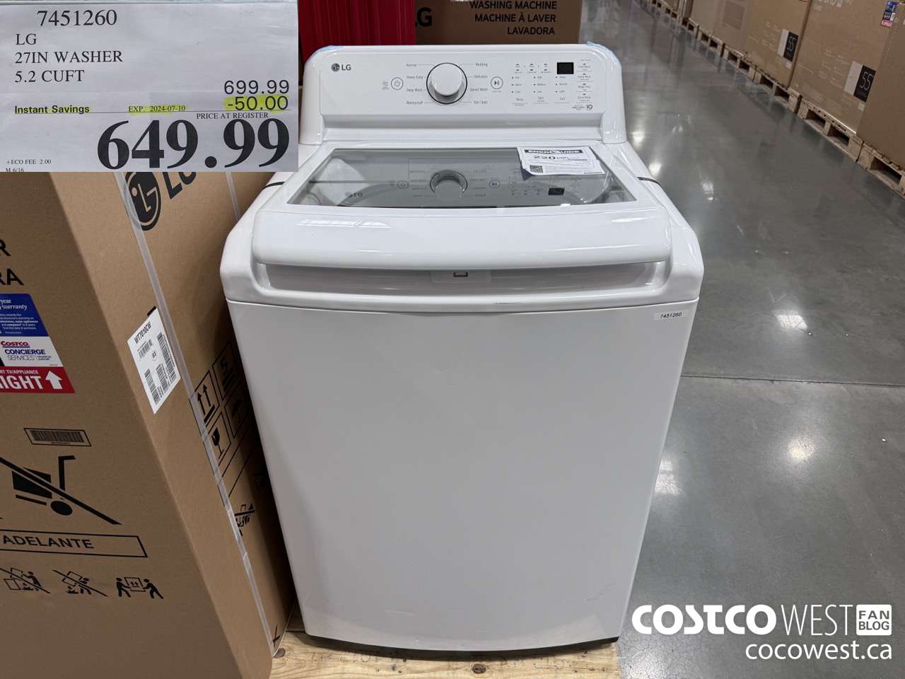 7451260 LG 27IN WASHER 5.2 CUFT ($50.00 INSTANT SAVINGS EXPIRES ON 2024-07-10) $649.99