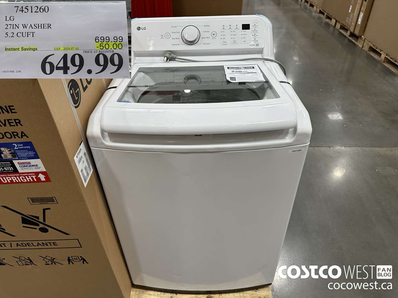 7451260 LG 27IN WASHER 5.2 CUFT ($50.00 INSTANT SAVINGS EXPIRES ON 2024-07-10) $649.99