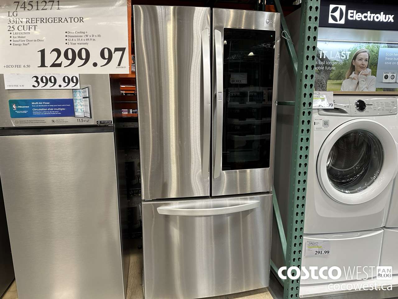 7451271 LG 33 IN. REFRIGERATOR 25 CU. FT. $1299.97