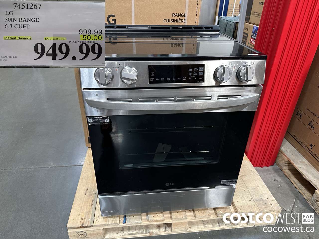 7451267 LG SLIDE-IN RANGE 6.3 CU. FT. ($50.00 INSTANT SAVINGS EXPIRES ON 2024-07-10) $949.99