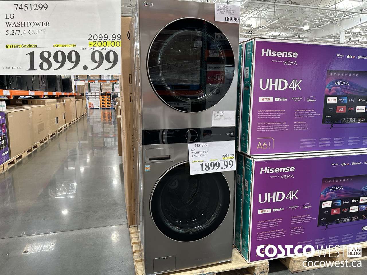 7451299 LG WASHTOWER 5.2/7.4 CUFT ($200.00 INSTANT SAVINGS EXPIRES ON 2024-07-10) $1899.99