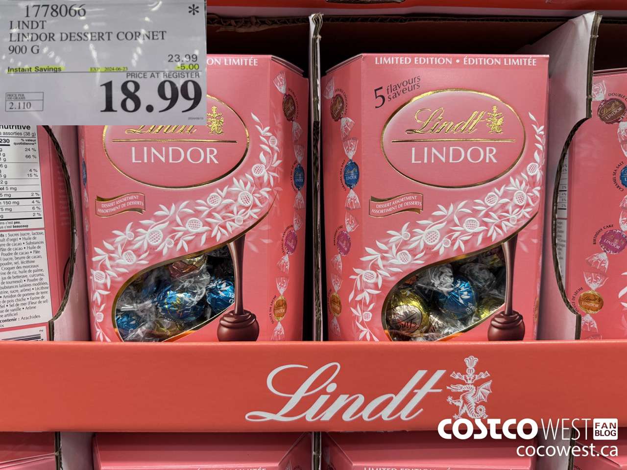 1778066 LINDT LINDOR DESSERT CORNET 900G ($5.00 INSTANT SAVINGS EXPIRES ON 2024-06-23) $18.99