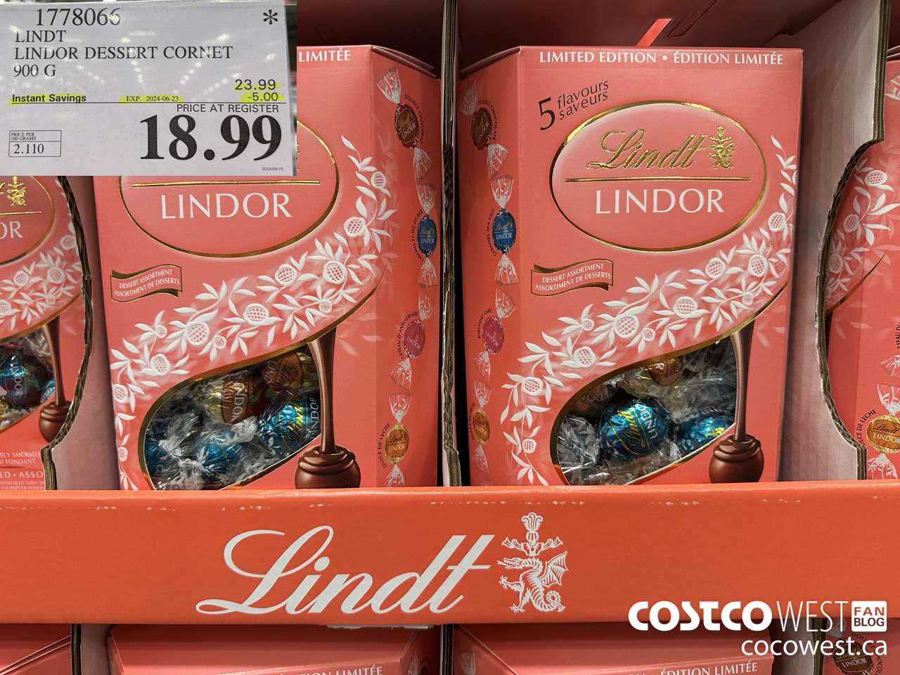 1778066 LINDT LINDOR DESSERT CORNET 900G ($5.00 INSTANT SAVINGS EXPIRES ON 2024-06-23) $18.99